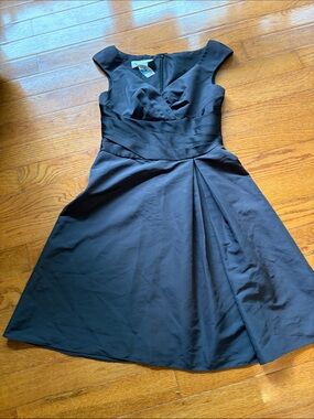 David's Bridal Black Cap-Sleeve Fit-and-Flare Midi Dress